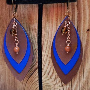 Genuine Leather Brown and Cobalt Earrings